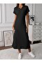 Women Short Sleeve Collared Side Slit Thick Twill Camisole Dress
