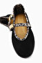 Genuine Leather Aliana Black Suede Buckle Leopard Detailed Women's Ballerinas - 7