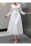 Women's Square Neck Lace Detailed Long Dress - 3