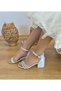 White Mother-Of-Pearl Summer Glitter Piping Heel Sandals Shoes - 8