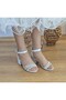 White Mother-Of-Pearl Summer Glitter Piping Heel Sandals Shoes