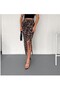 Women's Leopard Patterned, Drawstring-Front Adjustable Lift, Viscose Pencil Skirt - 4
