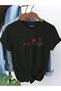 Qubo Unisex Oversize Printed Cotton Crew Neck Short Sleeve Black T-Shirt