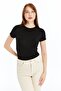 Women's Black Round Neck Short Sleeve Viscose Blouse - 5