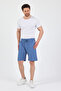 Men's Light Blue Elastic Waist Linen Shorts & Bermuda with Pockets - 5