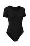 Women's Cotton Stretch Fabric Combed Cotton Short Sleeve Crew Neck Black & White 2-Piece Hooked Bodysuit - 3
