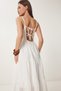 Scalloped Flounce Summer Linen Dress Ecru Lub0107 - 3
