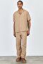 Premium Men's Summer Comfortable Fit Short Sleeve Shirt & Pants Bottom Top Light Coffee Linen Suit Ls-5698 - 3