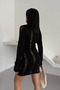 Women's Knitwear Fabric Low-Cut See-Through Look Long Sleeve Mini Cut Black Beach Dress 003 - 3
