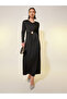 Solid V-Neck Embellished Button Maxi Dress - 2