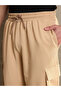 Beige Solid Drawstring Waist Wide Leg Pants - 4