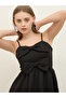 Plain Strappy A-Line Mini Dress with Bow Detail - 4