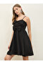 Plain Strappy A-Line Mini Dress with Bow Detail - 3