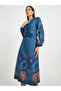 Floral Print Balloon Sleeves A-Line Midi Dress