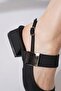 Payka Side Metal Buckle Back Open Women's Ballerina Black Satin - 2