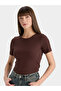 Women Brown Ribbed Short Sleeve TShirt