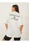 Slogan Print Short Sleeve Oversized T-Shirt - 4