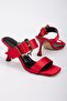 Women's Heeled Slippers Red Satin Single Band Accessory