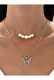 Butterfly and Faux Pearl Drop Layered Necklace