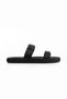 Gray Women's Genuine Leather Double Buckle Adjustable Buckle Black Slippers - 4