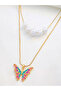 Butterfly and Faux Pearl Drop Layered Necklace - 2