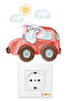 Car Driving Elephant, Clouds and Sun Themed Kids Room Wall Sticker - Socket Sticker