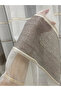 Ecru Ground Coffee Tone Horizontal Stripes 1/3 Dense Pleated Tulle Curtain - 5
