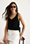 Women's Black V-Neck Waist Detailed Basic Knitwear Blouse 20258007 - 2