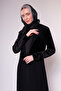 Velvet Detailed Black Long Abaya - 3