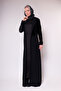 Velvet Detailed Black Long Abaya - 5