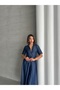 Shirt Collar Buttoned Waist Belted Navy Blue Denim Dress Misselb931 - 3