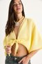 Women's Lemon Yellow Wide Sleeve V-Neck Muslin Blouse with Tie Detail 4729 60283396 - 5