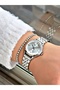 Ferrucci̇ Silver Metal Woman's Wristwatch with Cut Glass - 2
