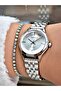 Ferrucci̇ Silver Metal Woman's Wristwatch with Cut Glass - 4