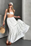 White Basic Lined Pleated Women's Long Skirt - 8