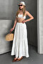 White Basic Lined Pleated Women's Long Skirt - 4