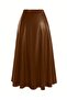 Women's Tan Faux Leather Mevlana Skirt, Long, Front Zippered, for Everyday & Evening Elegance - 4