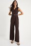 Women's Bitter Brown V-Neck Belted Wide Leg Jumpsuit with Pockets 90021 60283050