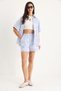 Women's Blue White Striped Oversize Fringed Shirt Pocket Detail Elastic Waist Shorts Set Dt251021 60283390 - 5