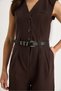 Women's Bitter Brown V-Neck Belted Wide Leg Jumpsuit with Pockets 90021 60283050 - 5