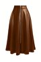 Women's Tan Faux Leather Mevlana Skirt, Long, Front Zippered, for Everyday & Evening Elegance
