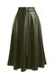 Women's Khaki Faux Leather Mevlana Skirt, Long, Front Zippered, Everyday & Evening Elegance