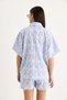Women's Blue White Striped Oversize Fringed Shirt Pocket Detail Elastic Waist Shorts Set Dt251021 60283390 - 8