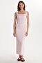 Women's Modal Fabric Standard Fit Regular Cut Square Neck Back Slit Viscose Pink Dress - 4