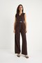 Women's Bitter Brown V-Neck Belted Wide Leg Jumpsuit with Pockets 90021 60283050 - 2