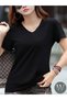 Women's V-Neck T-Shirt Summer Regular Fit Black White Basic Unprinted - 5