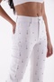 Ankle Length Mom Fit Women's Jean Trousers White with Decorative Stone Detail on the Front and Seamless Legs - 2