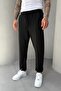 Waffle Fabric Grass Detailed Boyfriend Men's Black Jogger Pants Mz5036
