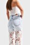 Women's Denim Color 12S5-100 Lace Jeans Double Piece Straight Fit Lace Detailed Design Denim Jean - 3