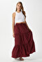 Women's Elanora Burgundy Lined Layered Poplin Skirt - 5